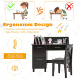 HONEY JOY Kids Desk and Chair Set, Wooden Children School Study Table and Chair w/Drawer, Storage Shelf & Cabinets, Student Computer Workstation Writing Desk for Bedroom, 3-8 Years Old (Dark Brown) HONEY JOY
