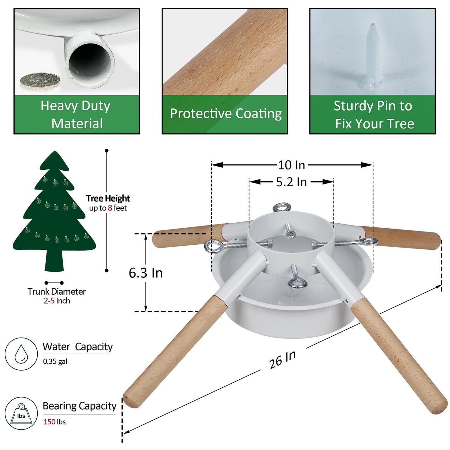 Blissun Christmas Tree Stand for Real Trees, Fits up to 8FT, Xmas Tree Holder and Base Stand, White