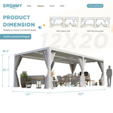 EROMMY 12x20FT Louvered Pergola Outdoor Sun Shade Shelter with Aluminum Frame and Adjustable Metal Rainproof Roof for Garden & Patio, Curtains and Netting Included, White EROMMY