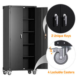 SUXXAN 72" Black Metal Storage Cabinets with Wheels and 4 Adjustable Shelves, Lockable Rolling Cabinet Black, Home Office Metal Utility Cabinet for Garage Kitchen, Assembly Required SUXXAN