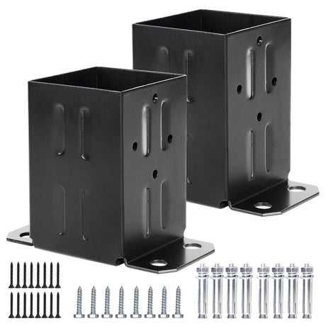 Eapele 4x4 Wood Fence Post Anchor Base, Thick Steel and Black Powder Coated, Come with Wood Screws and Concrete Anchors(Set of 2) Eapele