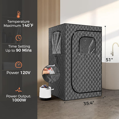 Upgraded Version Portable Sauna for Home Full Body Personal Sauna Steam Sauna Tent at Home Spa with 2.6L 1000W Steam Generator, 90 Minute Timer, Foldable Chair, Remote Control Included(Grey)