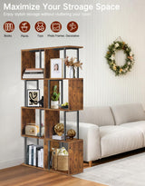 OUTONLIFE 5 Tier S-Shaped Geometric Bookshelf with LED Light, 3 Color Temperatures, Touch & Remote Control, Dimmable Standing Bookcase, Small Display Shelf for Living Room, Bedroom, Office OUTONLIFE