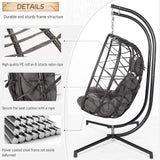 BLUEXYARD Extra Large Double Hanging Egg Chair with Stand, 2 Person Outdoor Indoor Swing Chair, 700 Lbs Heavy‑Duty Wicker Hammock Loveseat with Cushion for Patio Balcony Backyard, Dark Gray BULEXYARD