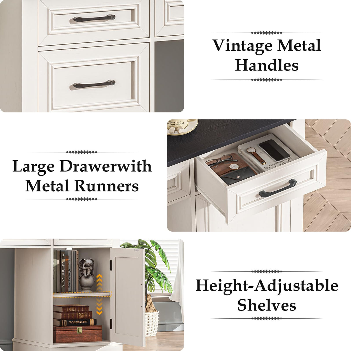 Farmhouse 59'' Executive Desk with Charging Station,Office Desks Computer Desk with 5 Drawers, Wood Workstation for Home Office and Study, File Drawers and Storage Cabinet, Black Vabches