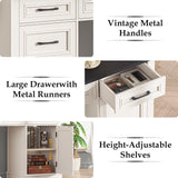 Farmhouse 59'' Executive Desk with Charging Station,Office Desks Computer Desk with 5 Drawers, Wood Workstation for Home Office and Study, File Drawers and Storage Cabinet, Black Vabches