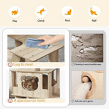 Mekidulu 65-Inch Multi-Pure Wood-Level Cat Tree Tower with Condo, 13 Scratching Posts, with Padded Platform Bed, Toy Balls, and Sisal Scratching,Cat Tree for Indoor Cats Large Adult，Wood cat tree. Mekidulu