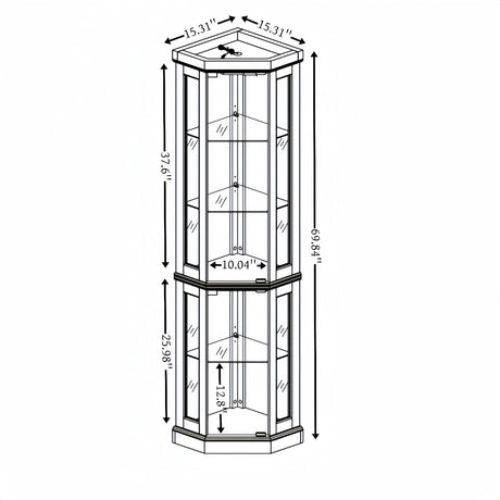 Casaphoria Corner Cabinet, Classic Curio Cabinet with Tempered Glass Doors & Adjustable Shelves for Home Decor, Space-Saving Accent Cabinet with Storage Rack for Collectibles & Liquor, (Cherry) Casaphoria