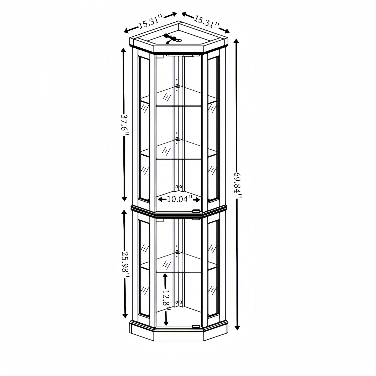 XUWANSHANG Corner Curio Cabinets,Lighted 3-Side Glass Display Curio Cabinet, Curved Wood Corner Cabinet,Curio Cabinets with Glass Doors,Adjustable Shelves,Curio Cabinet for Living Room,Dark Cherry