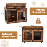 2 Rooms Dog Crate Furniture with Movable Divider,39" Wooden Dog Crate Table,Wooden Dog Kennel Pet House Cage,Flip Top 39.37”Wx25.2”Dx28.94”H GAOMON