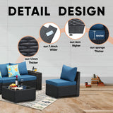 TerraRelax Patio Furniture Set 6 Pieces All Weather Patio Conversation Sets Wicker PE Rattan Outdoor Sectional Couch Sofa Set with Cushion Table for Garden, Backyard, Poolside Peacock Blue TerraRelax