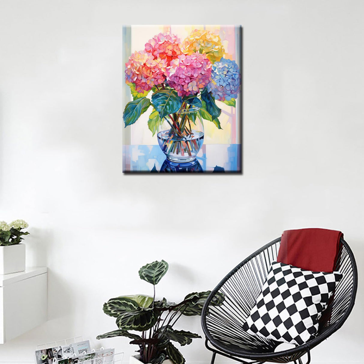 Tucocoo Hydrangea in Glass Vase Window Landscape Paint by Bumbers for Adults Beautiful Flower DIY Paint by Numbers Acrylic Paint Canvas Colorful Flowers Painting Kits Art 16x20 Inch（Without Frame） Tucocoo