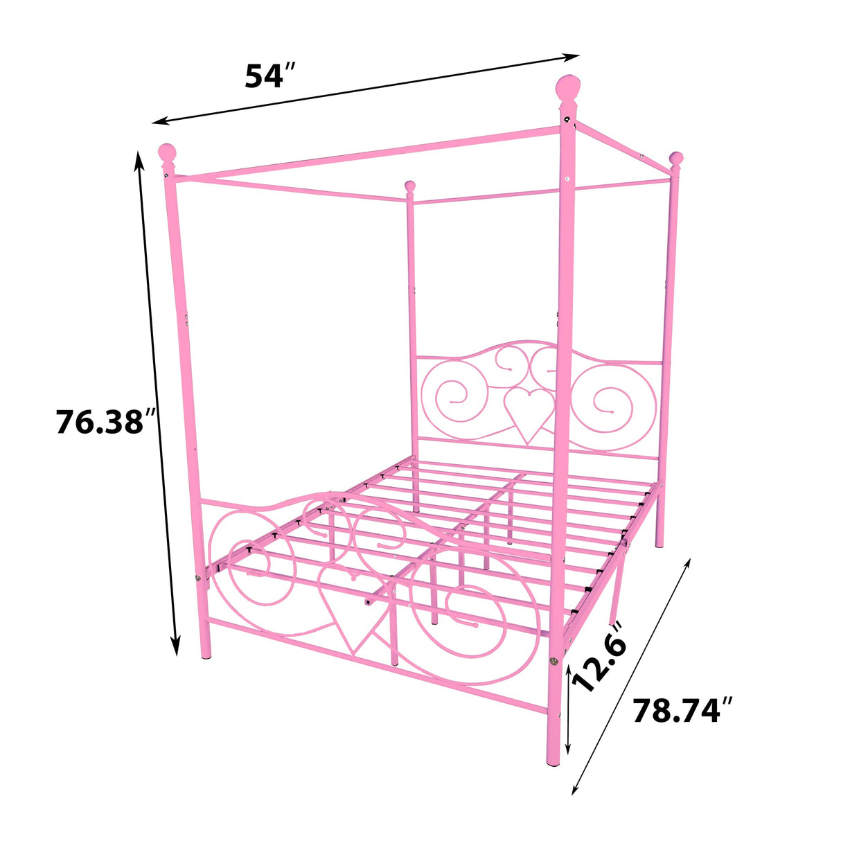 Albearing Canopy Bed Frame Platform Metal Bed Frame Heavy Duty Steel Slat and Support with Headboard and Footboard No Box Spring Required (Full, Pink) Albearing