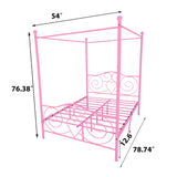 Albearing Canopy Bed Frame Platform Metal Bed Frame Heavy Duty Steel Slat and Support with Headboard and Footboard No Box Spring Required (Full, Pink) Albearing