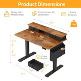 Electric Standing Desk Adjustable Height - 40 Inch Sit Stand Desk with Storage Drawers , Small Standing Desks with Shelf Monitor Stand, Kids Girls Computer Desks for Bedroom Home Office, Rustic Brown KLUVIS