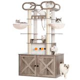 Heybly Cat Tree with Litter Box Enclosure, 76.8-inch Wooden mainecoons Cat Tower with Food Station,Extra Large Platforms, Modern Big Cat Condo Furniture with All-sisal Scratching Post, Greige HCT111SG Heybly