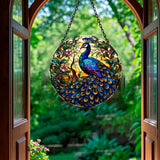 WOHAHA Peacock Stained Glass Window Hanging - 7.8'' Hand-Painted Suncatcher for Indoor/Outdoor Decor, Sun Catcher Glass Panel Wall Art Decor for Women, Couples & Animal Lovers (Blue-1) WOHAHA