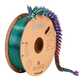 Sovol Silk PLA Filament Tri Color Co-Extrusion 1.75mm, 3D Printer Filament 1kg/ 2.2lbs, Shiny Silk Copper Purple Green 3 in 1 Coextrusion PLA Material +/-0.03mm Sovol