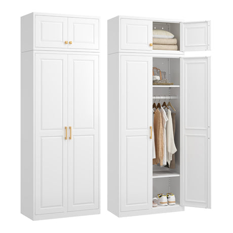 TIMELESS PIECES 86" Metal Wardrobe Cabinets,Armoire Wardrobe Closet with Hanging Rod,Clothes Storage Cabinet with Adjustable Shelves and Doors,Clothing Cabinet for Bedroom, Laundry Room,Office TIMELESS PIECES