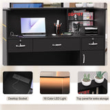AHB Reception Desk with Counter, Modern Front Table Equipped Lockers & Storage Shelves, 50-inch Checkout Counter with LED Lights & DIY Stripe for Lobbies, Salons, Retail, Home Offices, Reception Room AHB