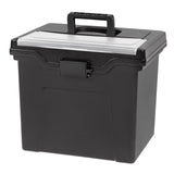 IRIS USA File Box with Lid File Organizer for Letter File w/ Organizer-Lid, Plastic Mobile Filing Organizer, Water Resistant Document Box, Portable File Box with Handle, Secure Buckle, Lockable, Black IRIS