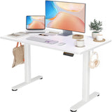 YDN Electric Standing Desk Adjustable Height, 48 x 24 Inches Stand up Desk with Cable Management, Home Office Desks with Splice Board & White Frame, White Top YDN