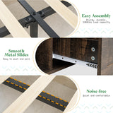 AMERLIFE Farmhouse Bed Frame with 4 Drawers & 4 Open Storage Space, Queen Size Storage Bed with LED Light & Charging Station, Wooden Slats, Noise Free, Rustic Black AMERLIFE