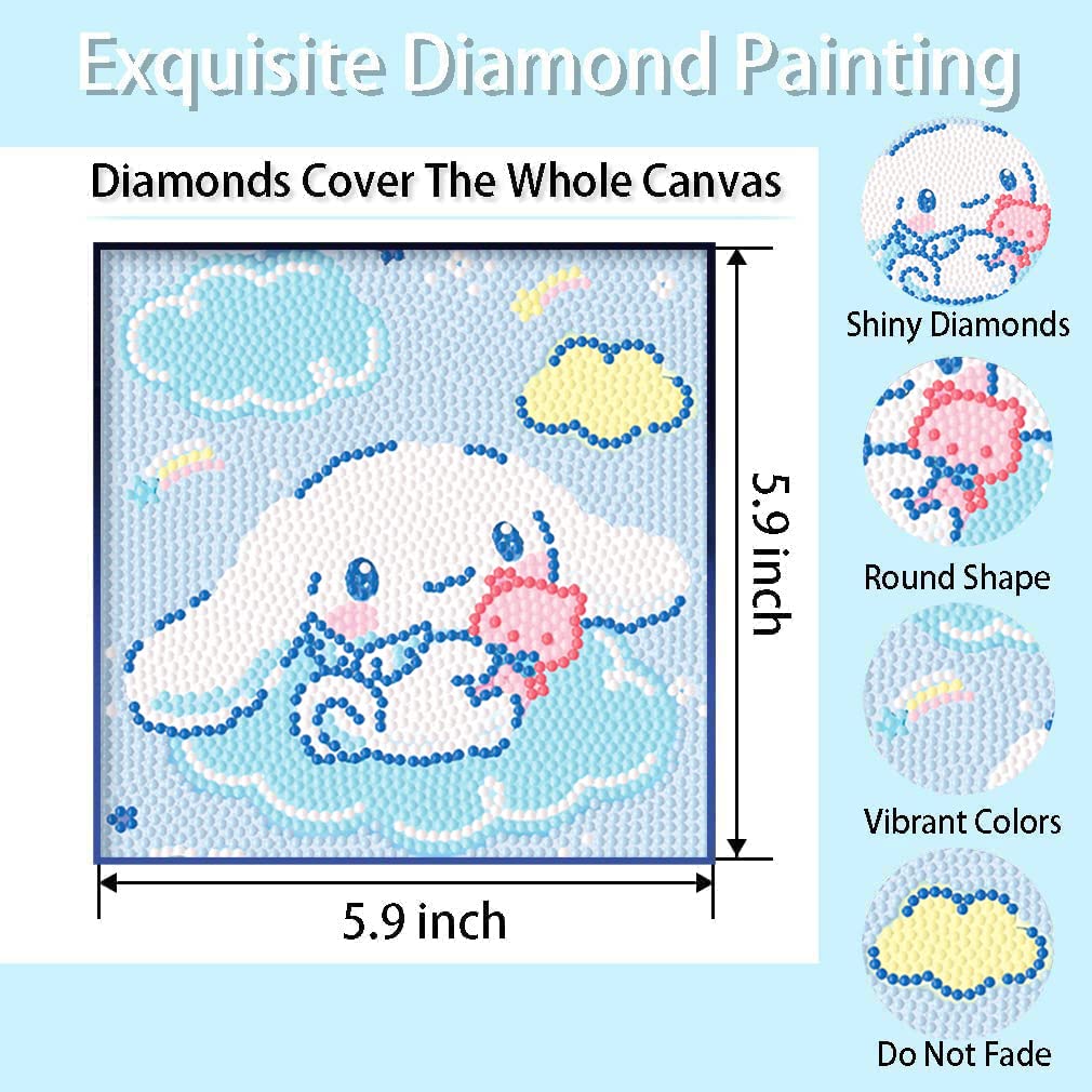 PERFECTSIGHT Cute 5D Diamond Art Kits with Wooden Frame, Kawaii DIY Painting Art for Adults Teen, Diamond Arts and Crafts Sets, Big Gem Full Drill Diamond Dots for Women Beginners (Big Ear) PERFECTSIGHT