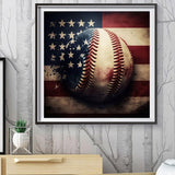 5D DIY Diamond Art Painting American Flag Baseball 16x16 inches for Adults, Full Round Drill Rhinestone Embroidery for Wall Decoration Generic
