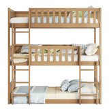 VilroCaz Modern Triple Bunk Bed, Rubber Wood Detachable Triple Twin Bunk Bed Frame, 3-in-1 Bunk Beds with Ladder and Guardrails for Kids Teens, Maximize Space (Oak-ON) VilroCaz