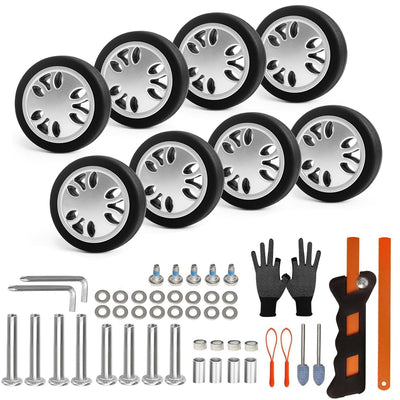 Luggage Wheels Replacement Set 8PCS 2inch TPU Rubber Wheel Convenient Upgrade Sets Smooth Silent for Suitcase Spinner Trolley Bag Drawbar Travel Box Caster Repair