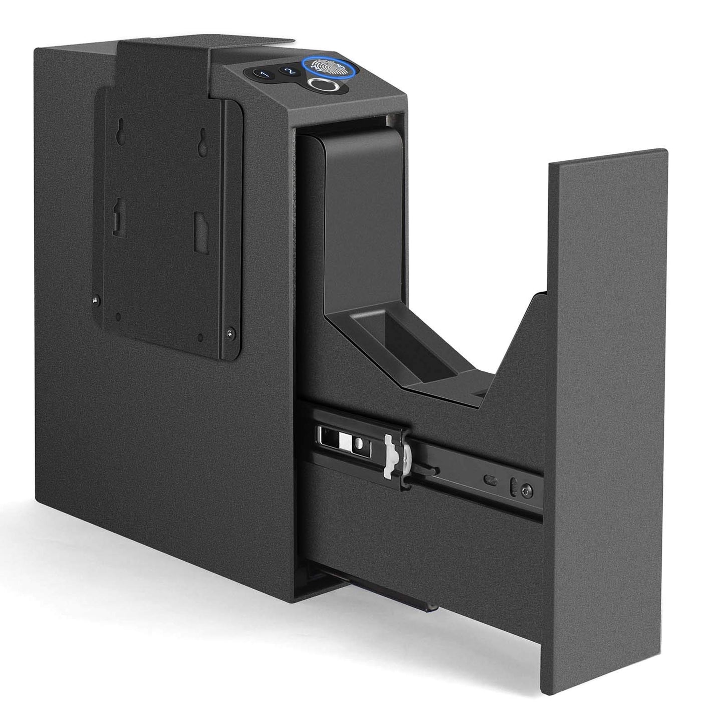 Biometric Slider Handgun Gun Safe for Nightstand, Desk, Bed Side,Truck - Auto Sliding Door Hand Gun Safe for Pistol -with Fingerprint, PIN Code, KEY Access - WoodArtSupply