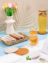 Coasters for Drinks & Water Hyacinth Storage Basket Set- 6 Styles 12 Pcs Boho Absorbent Coasters for Coffee Table, Large Hand Woven Wicker Basket for Home Decor ANPHSIN