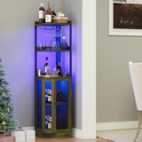 EOYUTLLY Corner Bar Cabinet with Power Outlet and LED Strip, 5-Tier Corner Liquor Wine Display Cabinet for Home, Storage Solution, for Living Room, Kitchen, Home, Gray EOYUTLLY