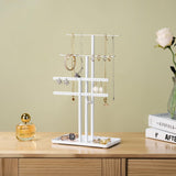 pickpiff Jewelry Stand Organizer, 14.5" Tall Sturdy Metal, 3-TierJewelry Holder for Necklace, Earring, Bracelet, Ring, Hanger for Display and Storage, Aesthetic Room Decor, White pickpiff