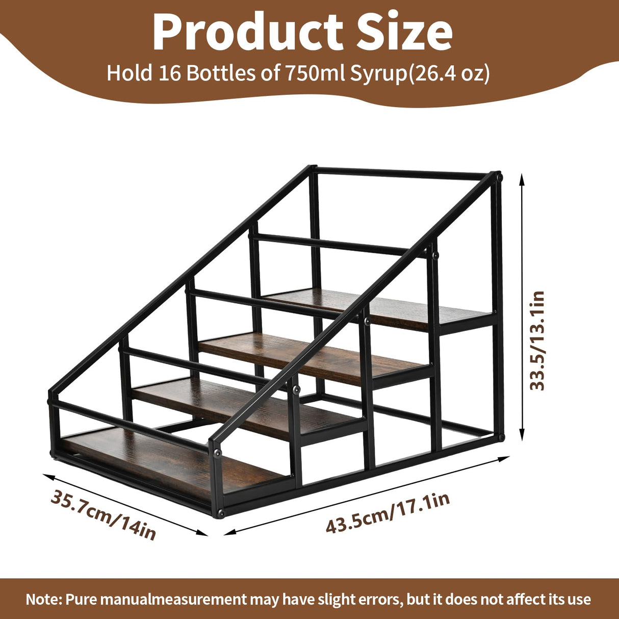 Coffee Syrup Organizer Rack, Liquor Bottle Display Shelf, Spice Racks, 4-Tier 16 Syrup Bottles Holder Stand for Coffee Bar Kitchen Small Wine Rack for Bar Family Storage for Syrup Wine Dressing YQBRAO
