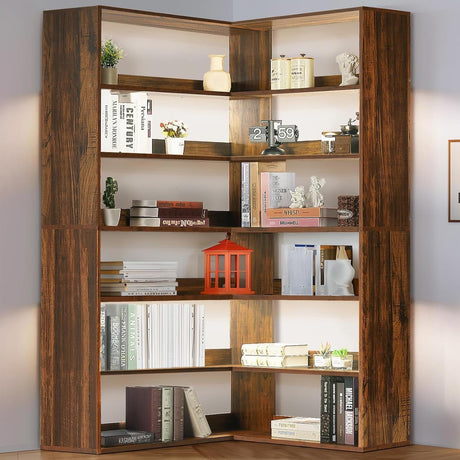 Industrial 6-Tier Corner Bookshelf with LED Light and Storage by 4 EVER WINNER 4 EVER WINNER