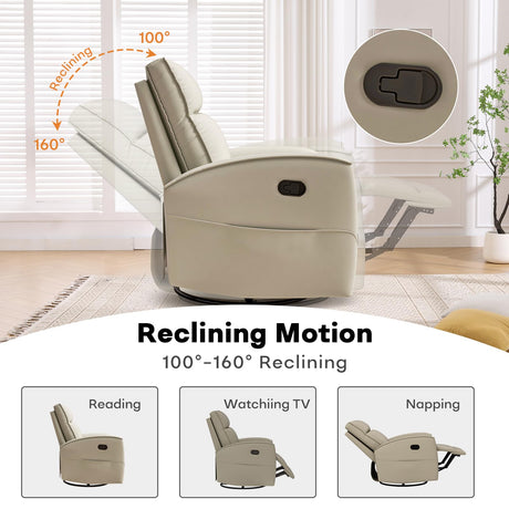 HAOMARKETS Swivel Rocker Recliner Chair, Manual Faux Leather Glider Rocking Recliners for Adults, 360° Swivel Nursery Reclining Sofa with Storage Pocket HAOMARKETS