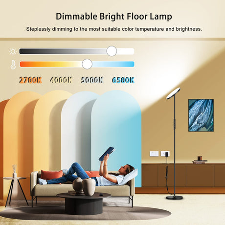 Yikuneng LED Floor lamp, Super Bright 30W LED Equivalent to 300W Modern Floor Lamp with Remote, Stepless Dimming and Color Temperature, 69”Tall Floor Lamps for Living Room Bedroom Office, Black Yikuneng