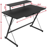 SHW 40 Inch Gaming Desk with Monitor Riser, Drawer and Hooks, Black SHW