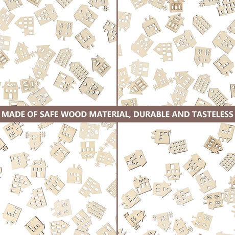 Toyvian 100pcs Wood Craft Shapes House Shaped Unfinished Wood Embellishment Cutout Veneers for DIY Craft Project Home Ornaments Toyvian