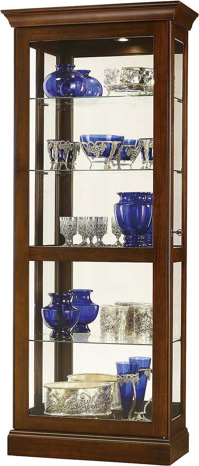 Howard Miller Dylan II Curio Cabinet, Wood Finishing with Halogen Lights Adjustable Height Desks for Collectibles, Lockable Door Decorative Items, Office & Living Room Portable Curio Cabinets Howard Miller