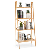 Giantex 4-Tier Bamboo Bookshelf, Multifunctional Storage Display Rack Shelves with Anti-Tipping Device, Natural Bamboo Ladder Shelf for Home Office Kitchen Bathroom Giantex