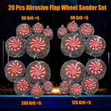 Mixiflor 20 Pcs 5 Sizes 60/80/120/240 Grits Abrasive Flap Wheel Sander, 1/4 Inch Shank Flap Wheels for Drill, Die Grinder Flap Wheel,Flap Wheel Sander for Drill Mixiflor