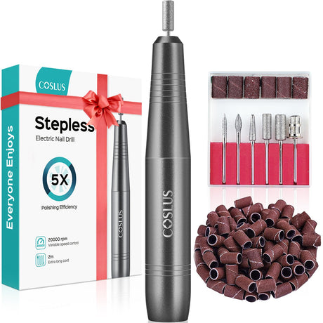 COSLUS Electric Nail Drill File Professional: for Acrylic Gel Dip Powder Nails Portable Nail Drill Machine Kit Manicure Pedicure Tools Polishing Set with Nail Drill Bits Sanding Bands COSLUS