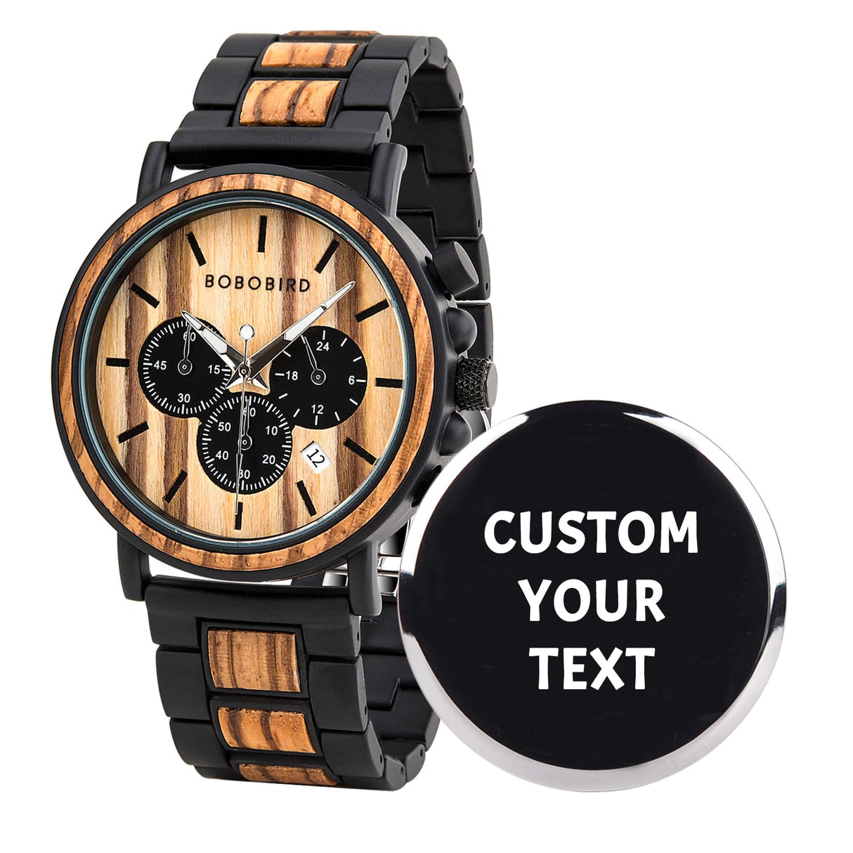 BOBO BIRD Wooden Mens Watches Wood & Stainless Steel Combined Chronograph Military Quartz Casual Wristwatches (Custom) BOBO BIRD