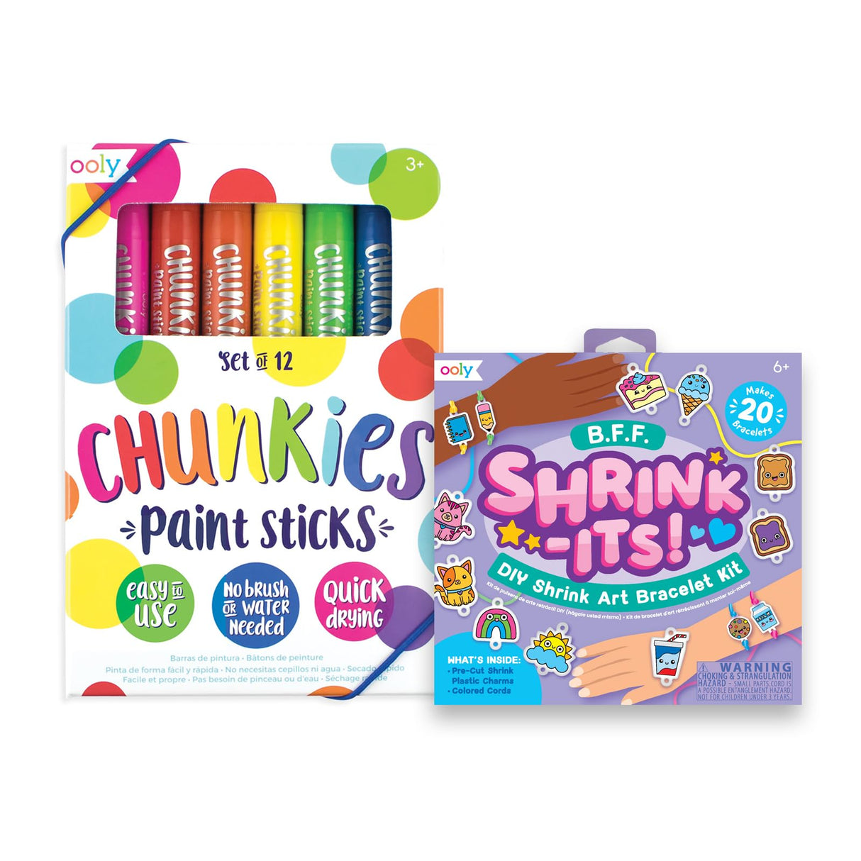 Ooly Shrink-Its! 24 PC DIY Shrinking Art Bracelet Kit That Creates BFF Bracelets & Chunkies Quick Drying Tempera Paint Sticks for Kids, Classic Colors, Set of 12 Ooly