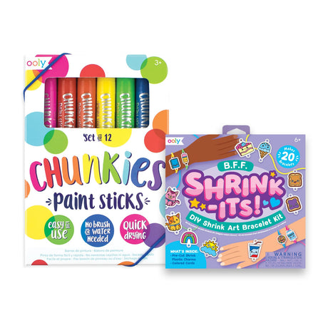 Ooly Shrink-Its! 24 PC DIY Shrinking Art Bracelet Kit That Creates BFF Bracelets & Chunkies Quick Drying Tempera Paint Sticks for Kids, Classic Colors, Set of 12 Ooly