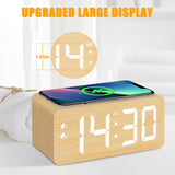 URAYCO Wood Digital Alarm Clock with 10W Fast Wireless Charger, USB Charging Ports, DST, Dimmable, Snooze, Large Number LED Display for Bedrooms, Desk, Living Room Table, Bedside, Nightstand (Bamboo) URAYCO