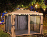 Oakmont 10' x 10' All-Season Permanent Soft-Top Patio Gazebo, Outdoor Gazebo Canopy with Net Drapery Mosquito Netting and Shade Curtains (Brown) Oakmont